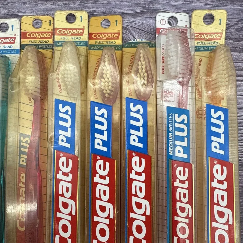 12 Vintage Colgate Plus Toothbrush Diamond 1 Shaped Full Head Medium Bristles